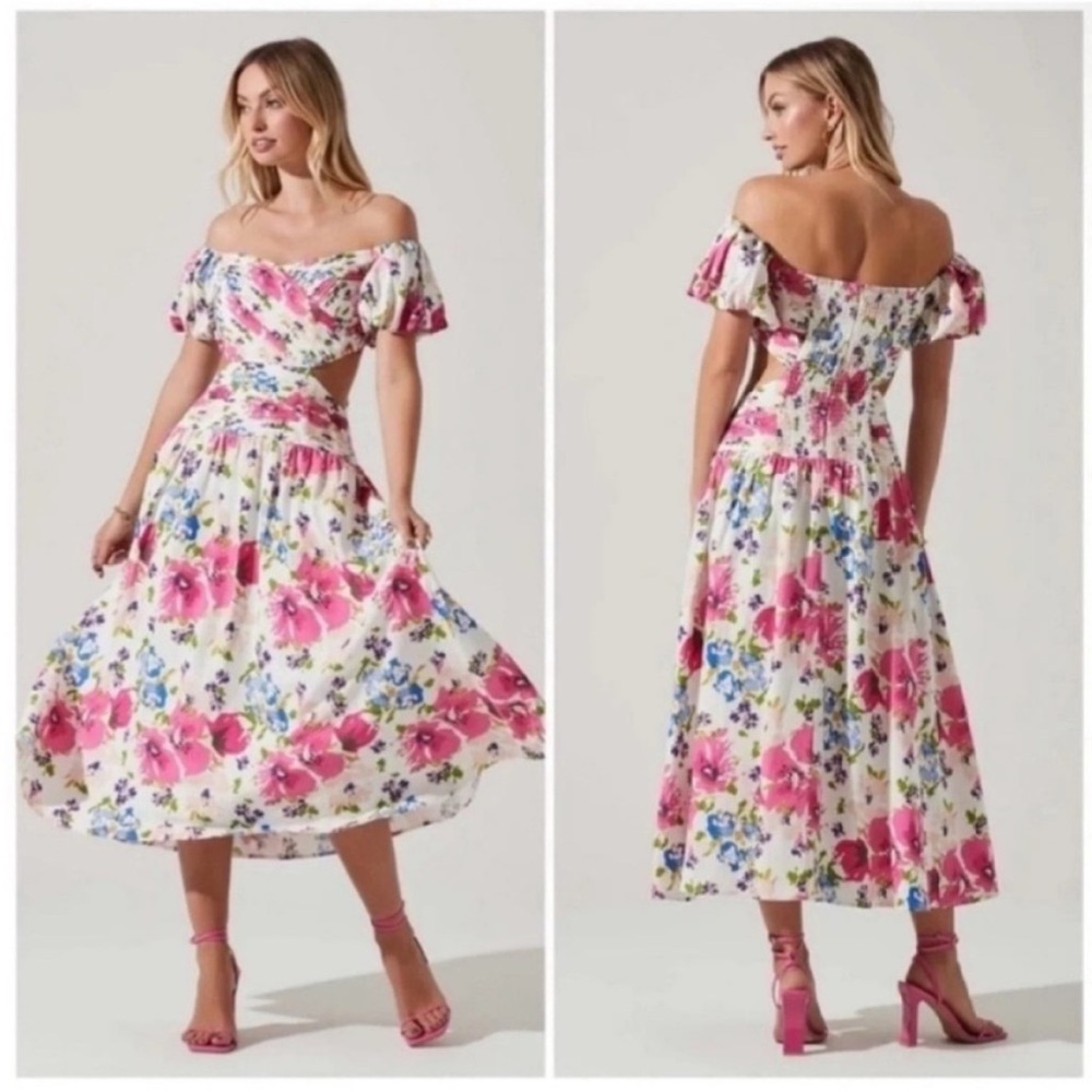 ASTR The Label Liliosa Floral Off Shoulder Midi Dress NWT